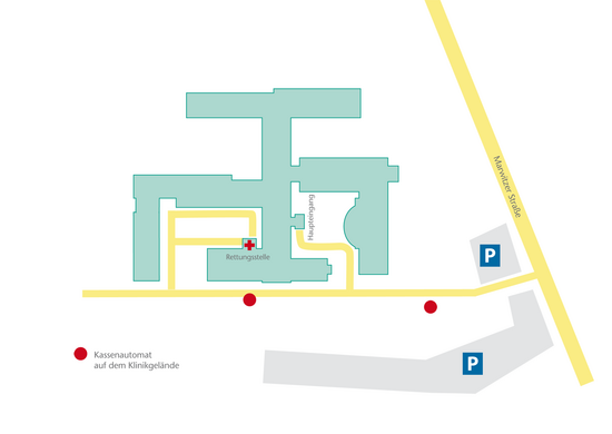 Parkplätze und Kassenautomat an der Klinik Hennigsdorf